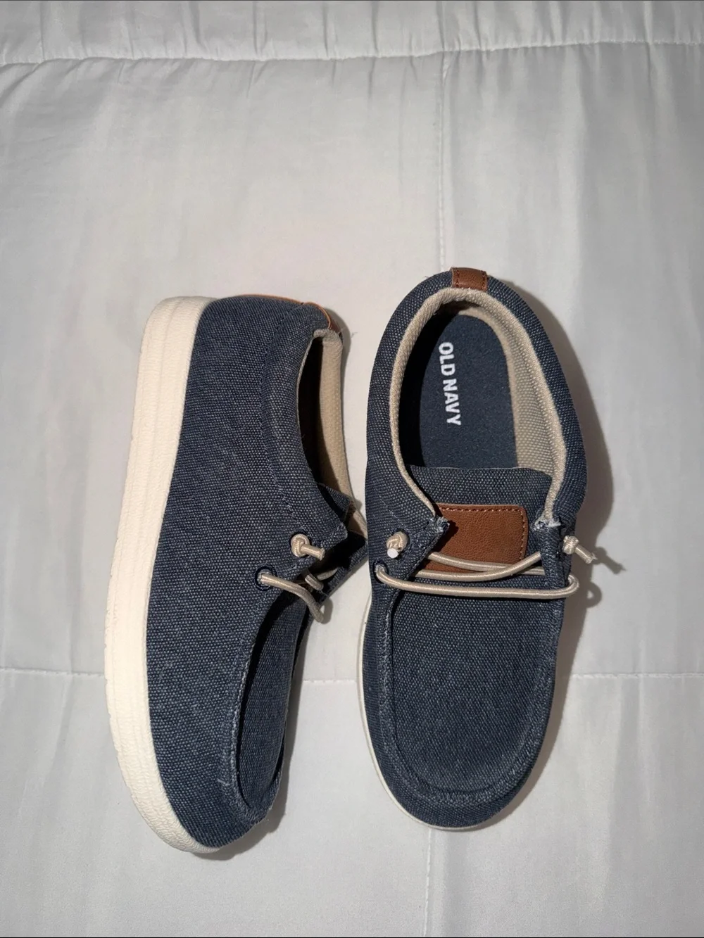 Old Navy Kids Blue Canvas Slip-On Sneakers with Tan Accents